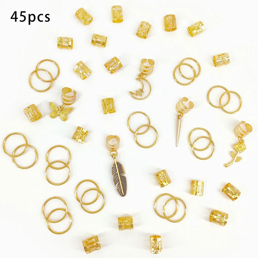 45Pcs Rose Butterfly Dreadlock Hair Ring Charms Hair Dreadlock Hair Accessories Loc Jewelry for Braids For Women