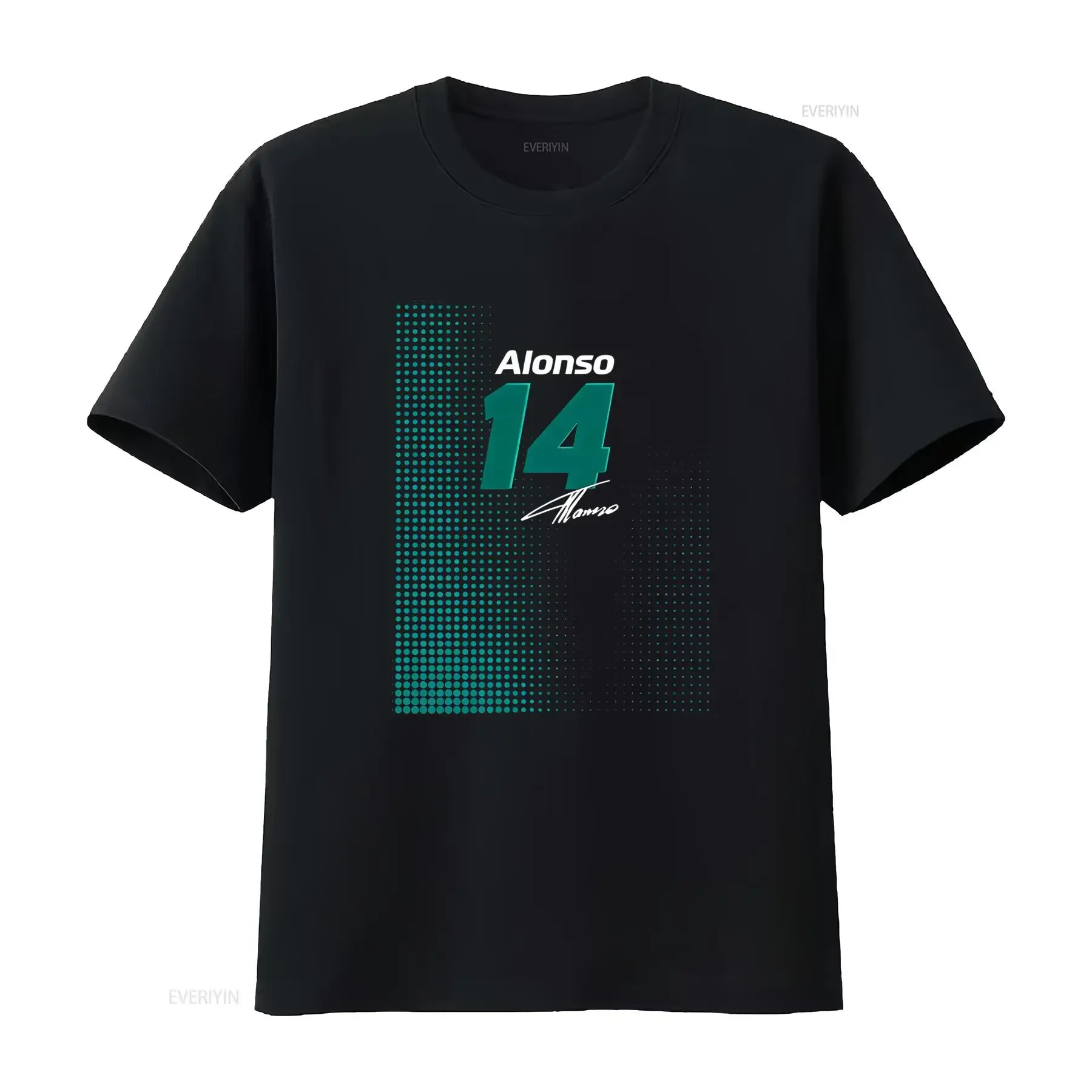 Camiseta Retro Alonso Campeón Mundial de Doble Temporada Cuello Redondo Casual Tejido Ligeramente Elástico Patrón vintage