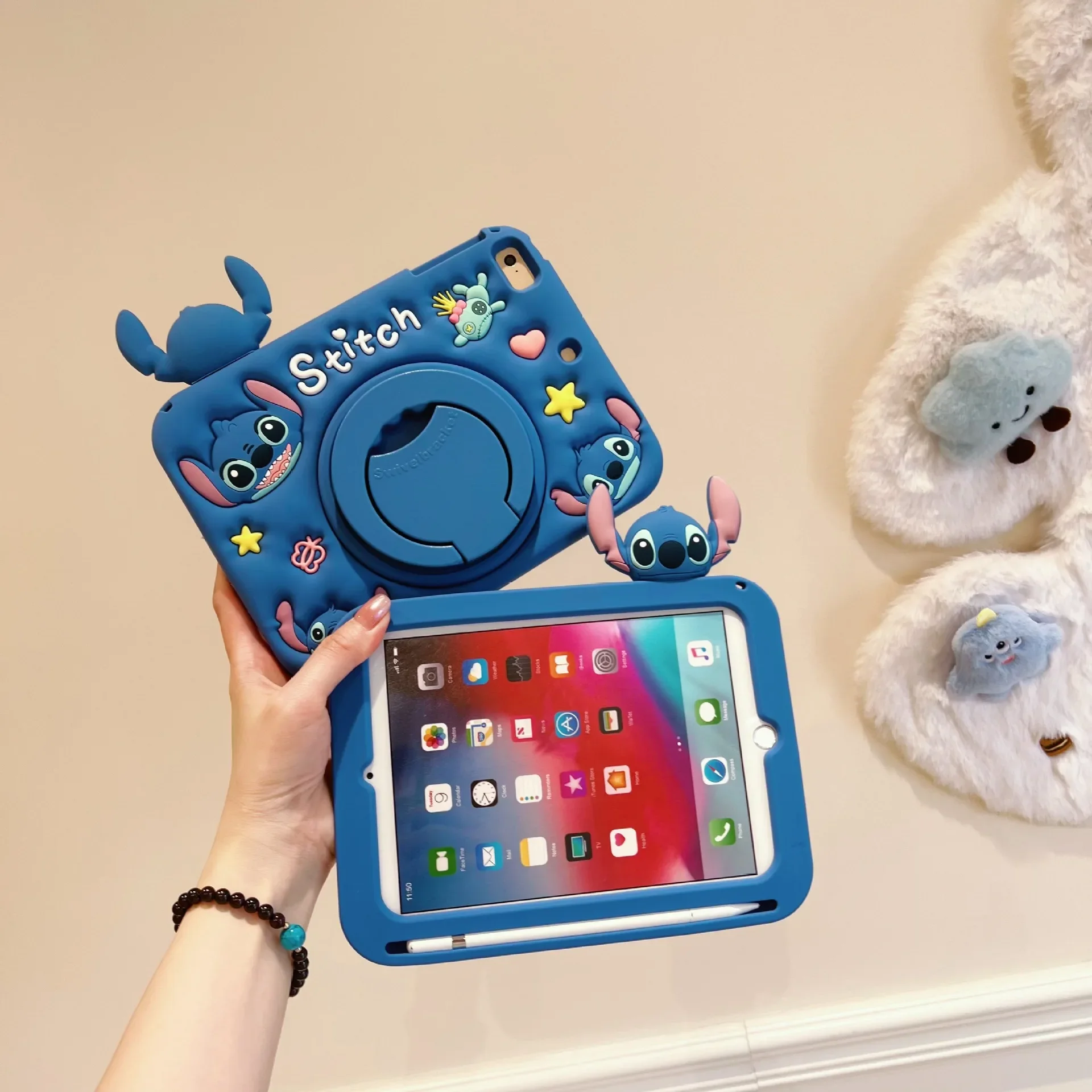 

Stitch Stand Table Case For iPad Mini6 4 10th Pro11 Air45 10.9 Air 3 Pro 10.5 9.7 10.2 9th 8th 7th Silicone Portable Cover Funda