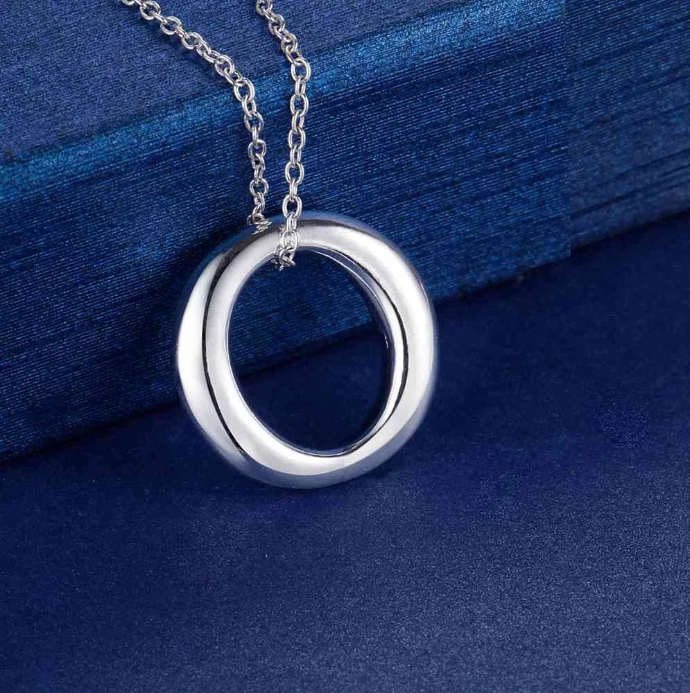 Hot fashion 925 Sterling Silver Simple O round Pendant Necklace For Women man 18 inch Christmas gifts lady party wedding Jewelry