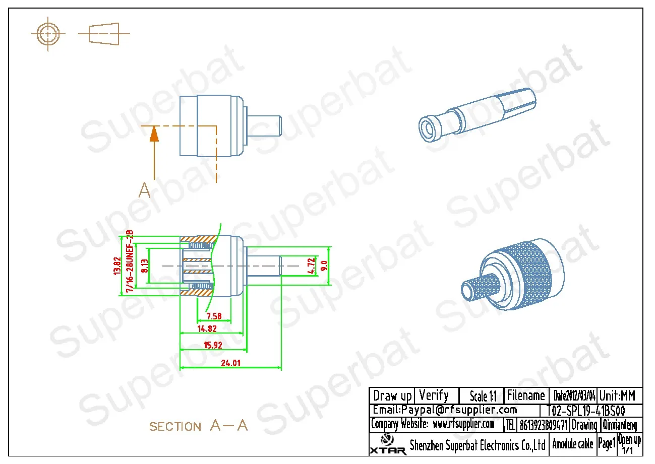 Superbat 10pcs RP-TNC spina a crimpare (Pin femmina) connettore coassiale RF per cavo RG58 RG142,LMR19