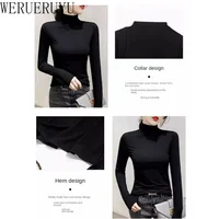 T-shirt noir à col roulé et manches longues pour femme, vêtement Y2k, mode coréenne, Modal, élégant, collection automne-hiver 2024 5