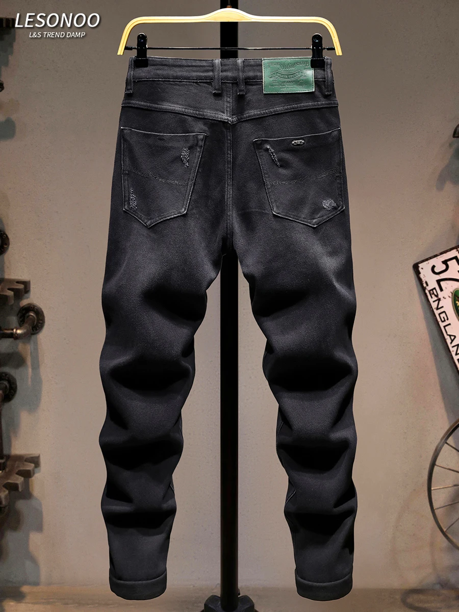 

Мужские повседневные джинсы Slim Fit с высокой эластичностью, длинные брюки, весна-осень, новинка, модный бренд, дышащий хлопок, стрейч-деним