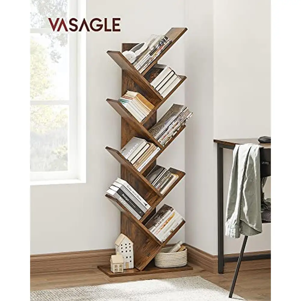 9-Tier Heavy Duty Tree Bookshelf Books CDs Games Bedroom Living Room Home Space-Saving Corner Shelf Book Tree Holds 22 lb per