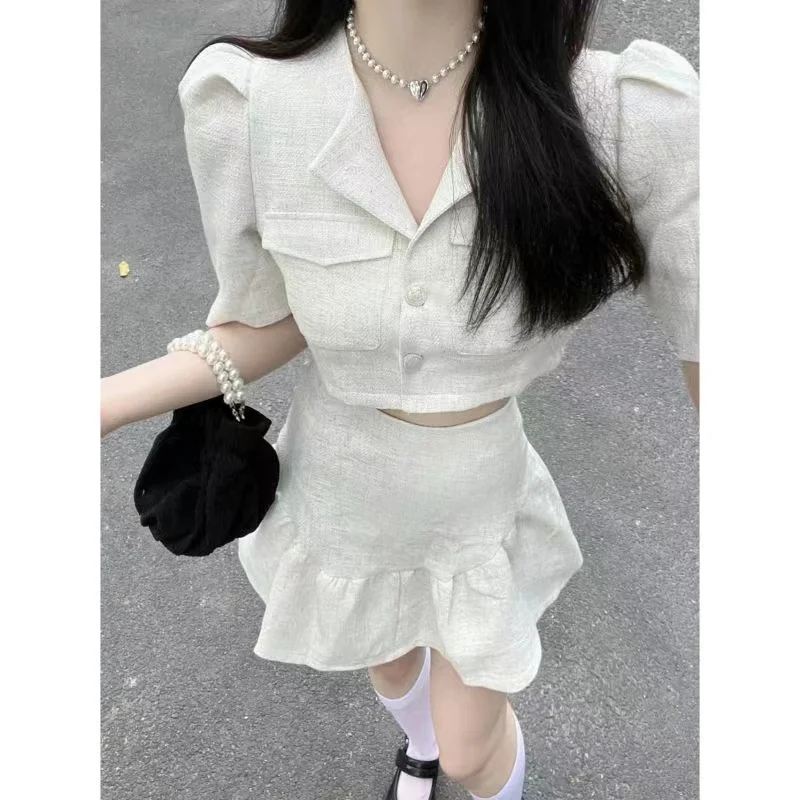 

French Chic Coordinated Set Summer Ivory Top Fluted Mermaid Skirt Women's Signature Cut Resort Wear​