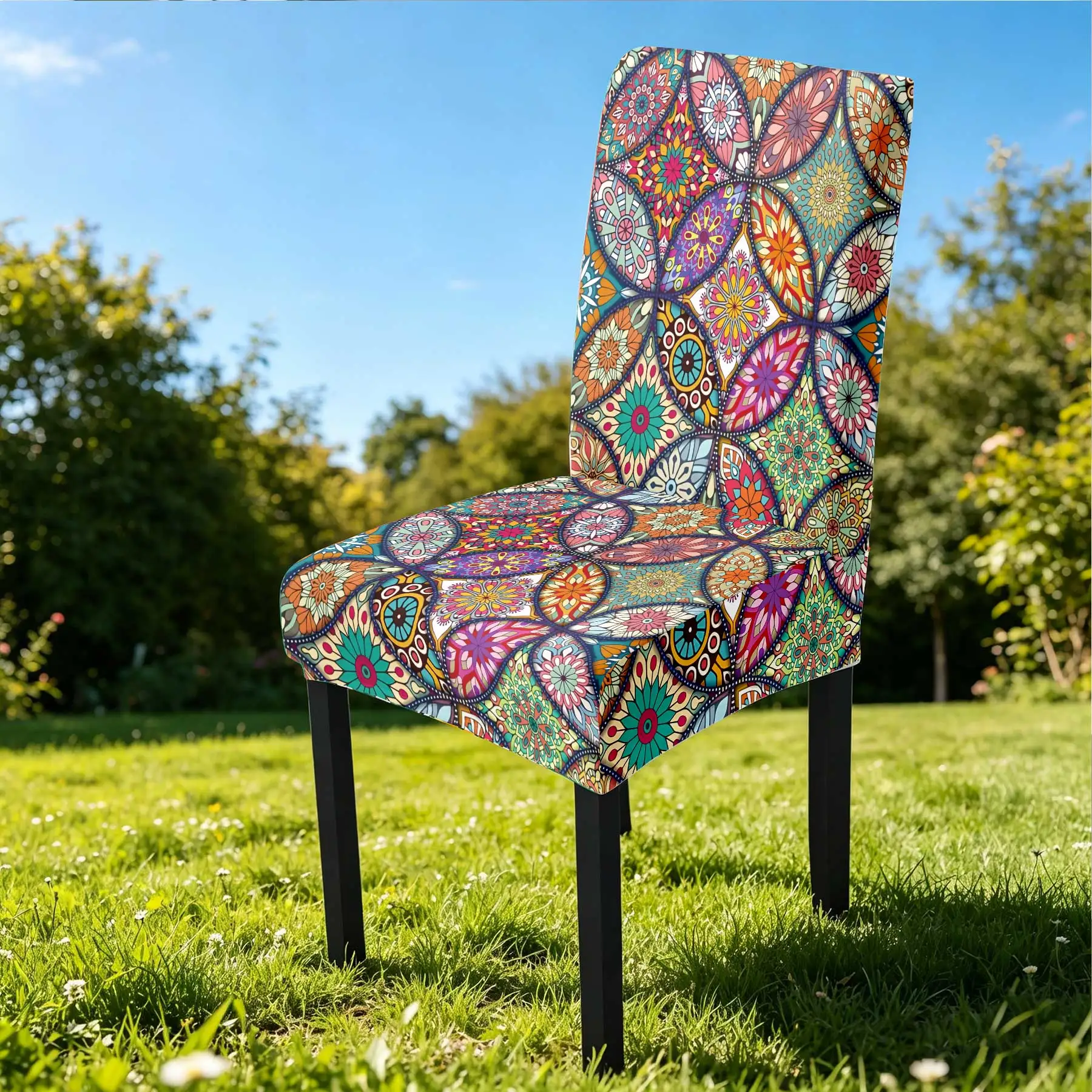 2026 Summer Outdoor Bohemian Mandala Printed Stretch Chair Cover, All - inclusive Elastic Dining Chair Slipcove