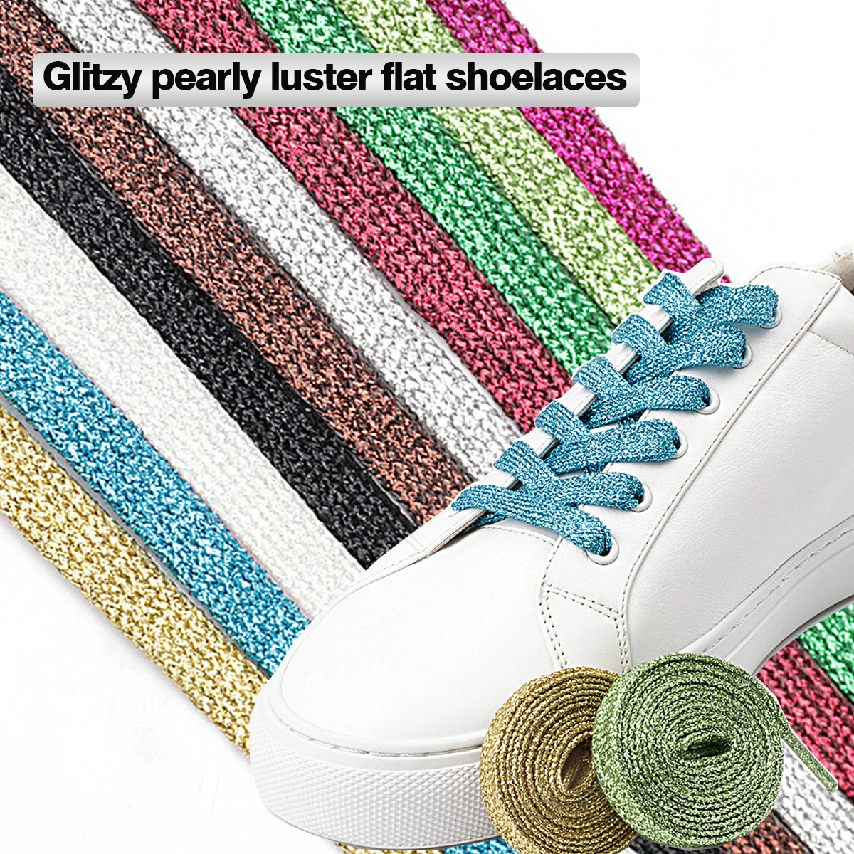 1 Pair Glitter Shiny Metallic Sparkling Shimmery Flat Sneakers Shoelace Shoe Laces Strings,pearly luster flat shoelaces