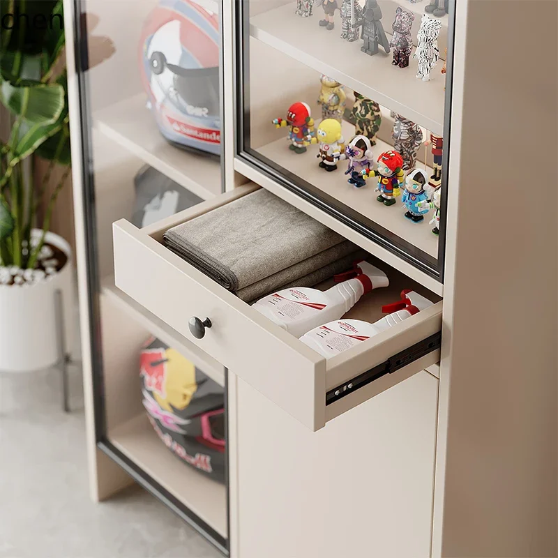 solid wood Lego figure display cabinet glass door sweeping robot storage cabinet