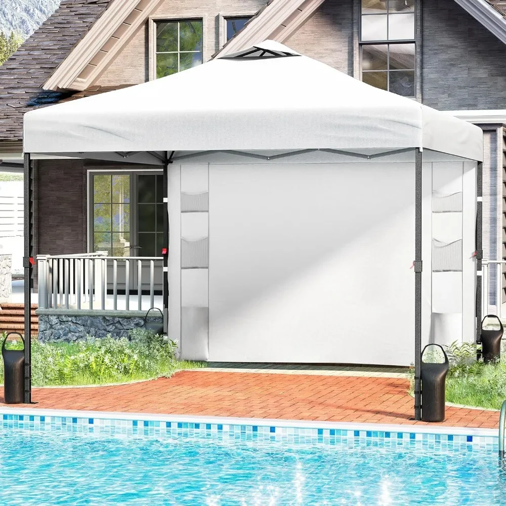 

10'x10' Pop Up Canopy Tent with Sidewall and 6 Pockets, Instant Shade Canopy with Vented Roof for Patio Outdoor, Case, 8 Stakes