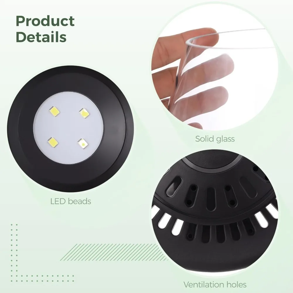 تررم نبات زجاجي صغير مع ضوء LED للنمو - حديقة الطحلب العصارية، خزان الأسماك، هدية ديكور المكتب المنزلي