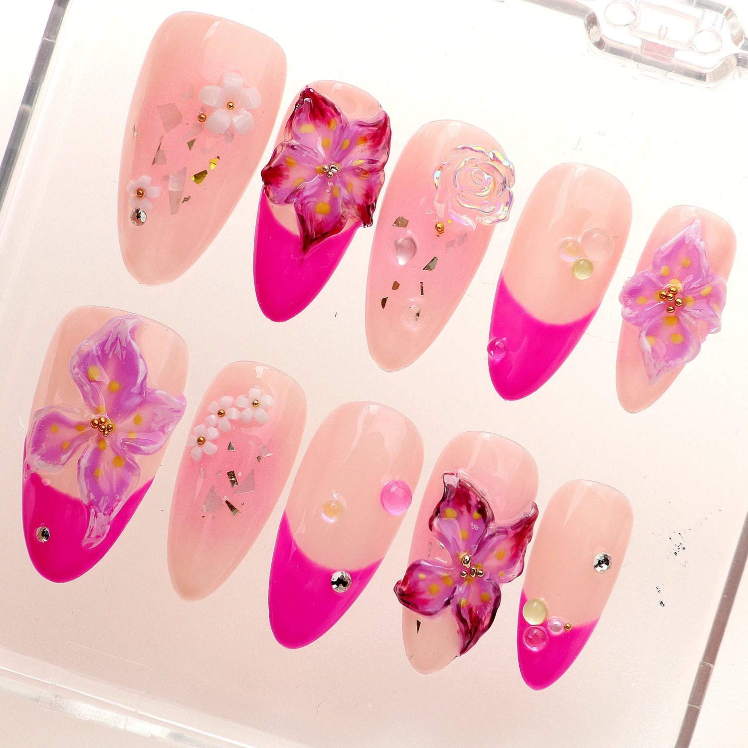 10Pcs 3D Flower Press On Nails,handmade nails,FreeStyle Nail Set,Autumn Nails,Acrylic Fake Holiday Floral Nails,y2k nails