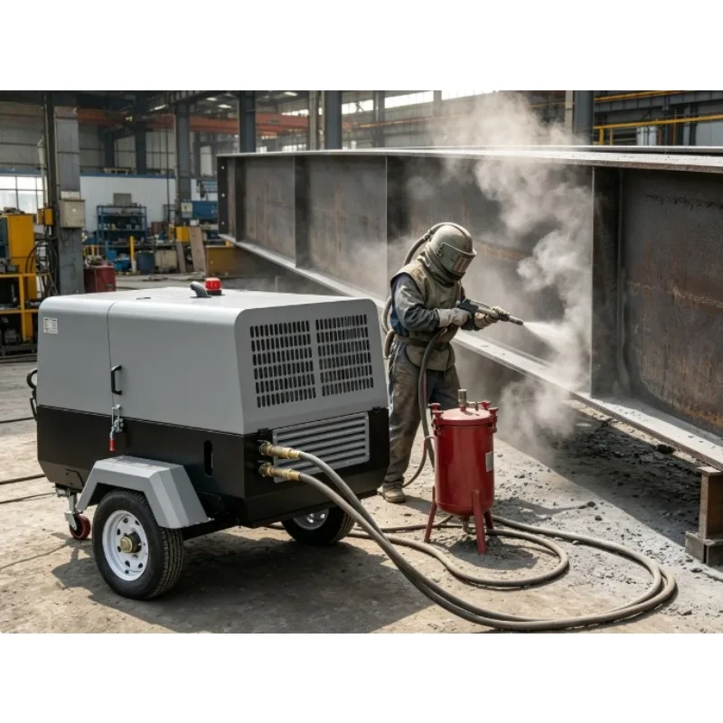 Customized 185 Cfm Portable Diesel Air Compressor for Sandblasting Tire Inflator Portable Air Compressor
