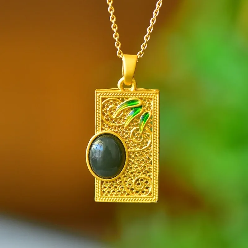 Copper Inlaid Jade Enamel Color Silk Exquisite Pendant