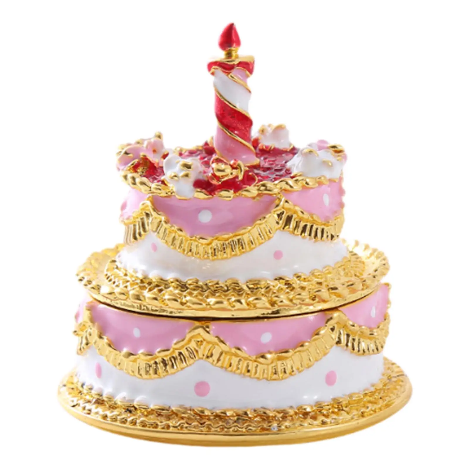 Two Layers Birthday Cake Jewelry Box Treasure Box Keepsake Storage Alloy Rings Earrings Organizer Home Decoration Trinket Box