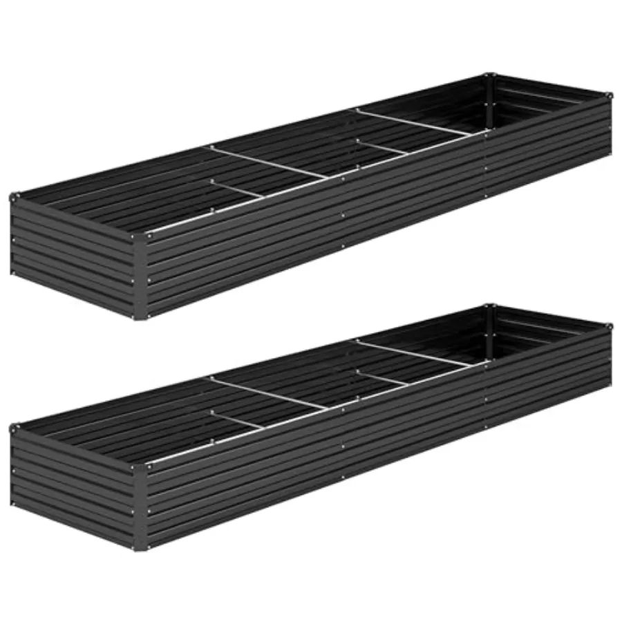 2PCS 12x2x1FT Galvanized Raised Garden Bed KitVegetable Boxes-Rectangle Metal Flower Box Large Planter Raised Beds Outdoor Gard