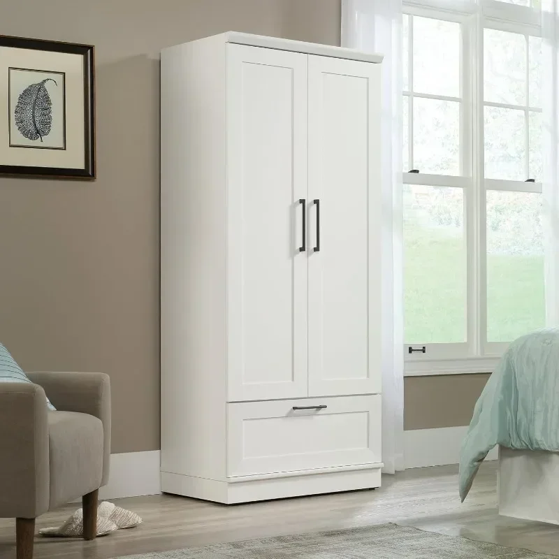 Sauder HomePlus Bedroom Armoire Wardrobe Closet Clothes Storage with Hanging Rail, Pantry Storage Cabinet with Storage Drawer