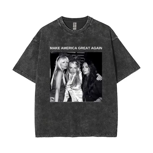 Make America Great Again Paris Hilton Britney Spears Lindsay Lohan Vintage camiseta lavada hombres mujeres Casual camisetas de gran tamaño