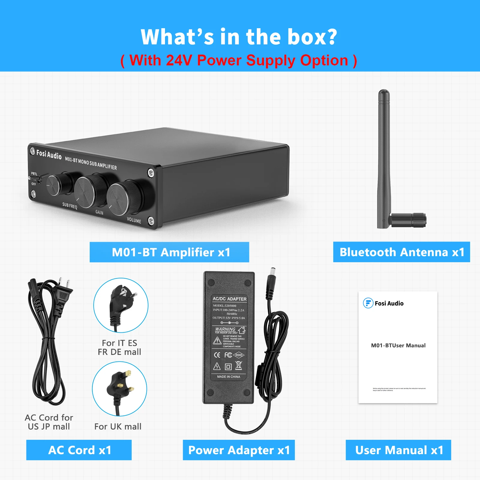 Fosi Audio 300W M01-BT Bluetooth Versterker Een Kanaal Mono Amp Voor Thuis Speakers