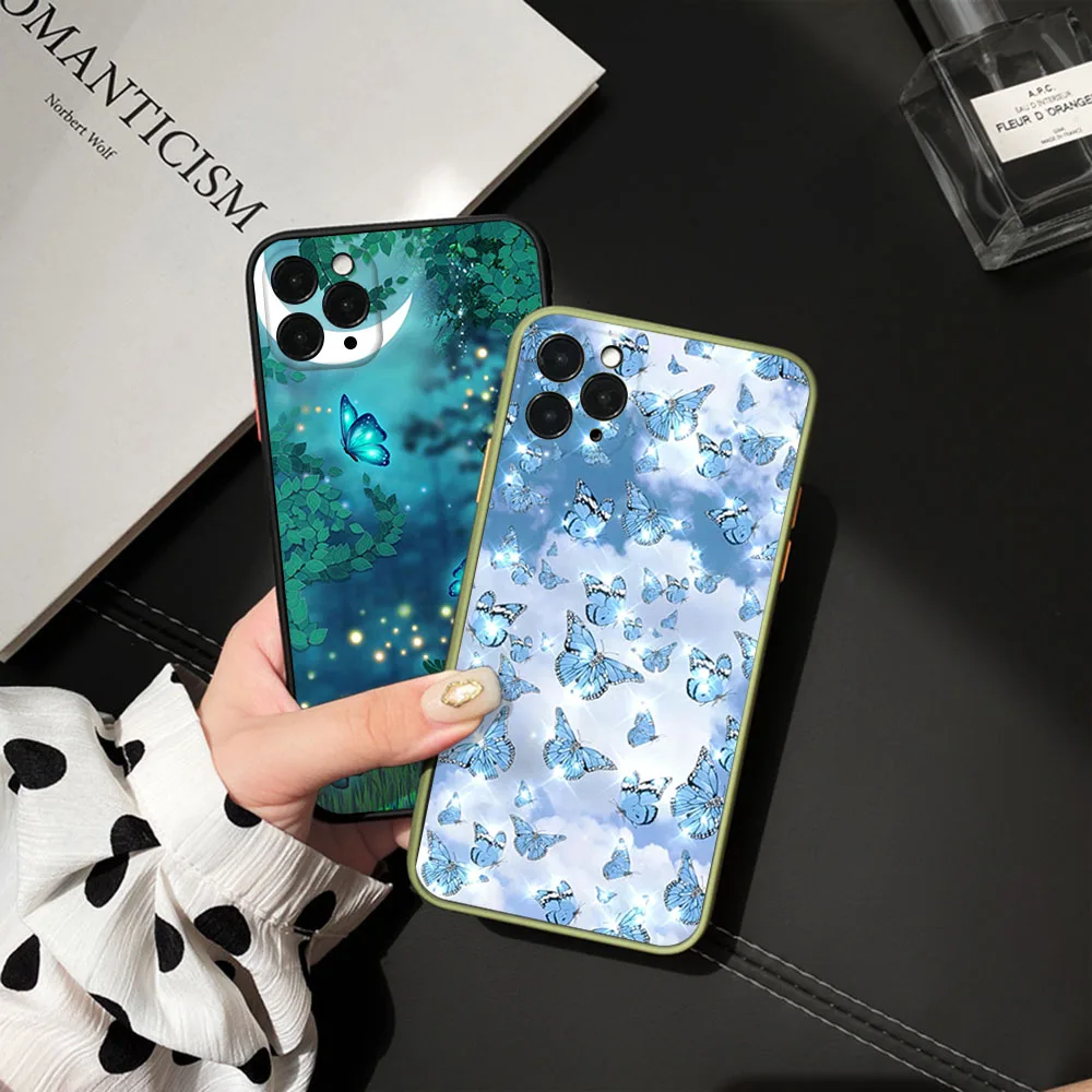 Phone Case for iphone 16Plus 15 14 13 12 11 16 Pro Max 8 7Plus XS XR X SE Nocturnal Butterfly Translucent Black Protection Cover