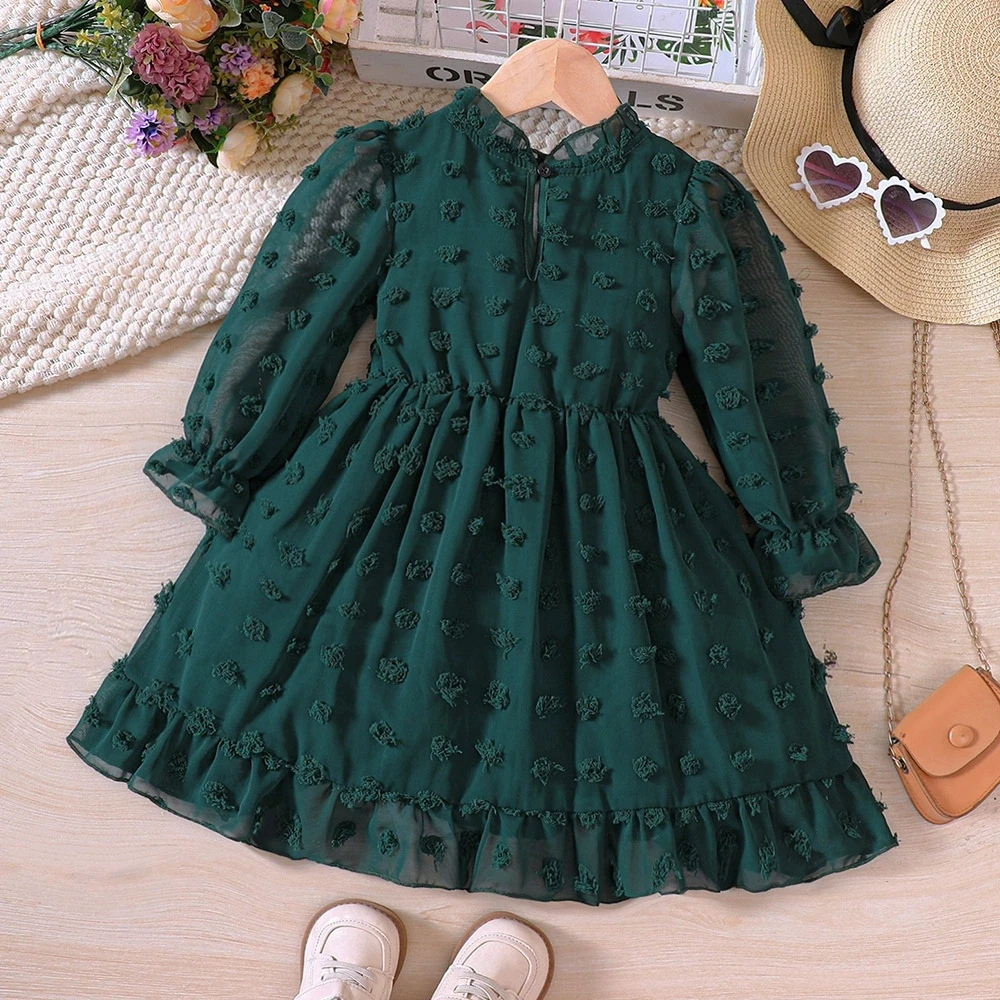

Kids Lace Grid Long Sleeved Baby Girls Dress Perfect For Parties And Casual Daily Wear Children Clothing For 2 3 4 5 6 7 Years