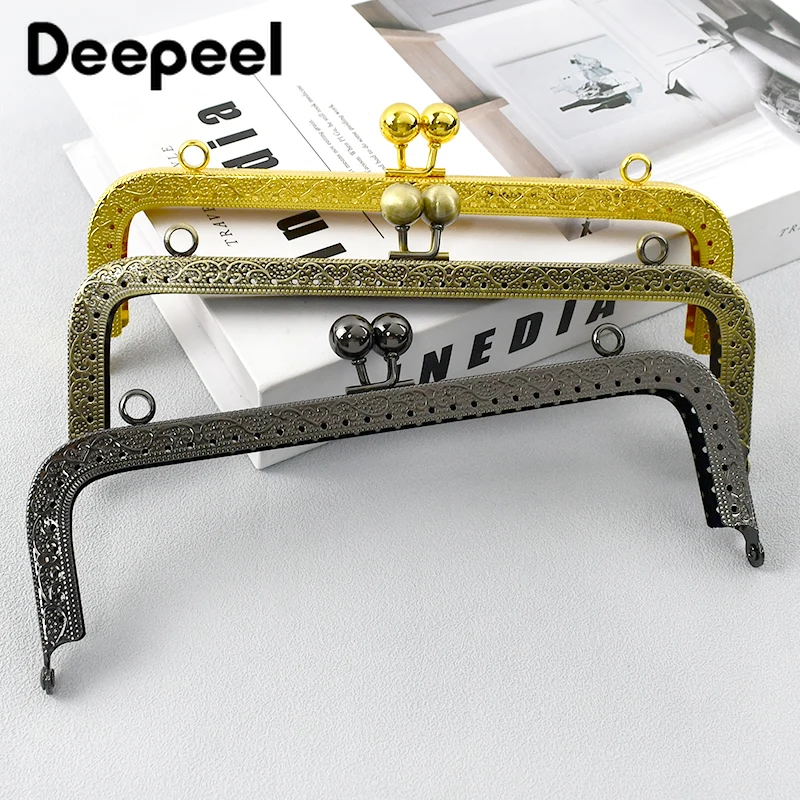 Deepeel 10Pcs 20cm Handbag Embossed Handle Metal Frame Kiss Clasp Purse Wallet Sewing Bracket DIY Bags Craft Accessories