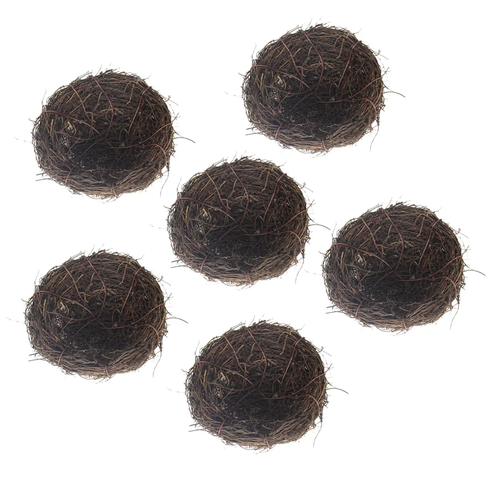 6 Pcs Simulation Rattan Bird's Nest Natural Decorative Egg Ornament Country Style Household