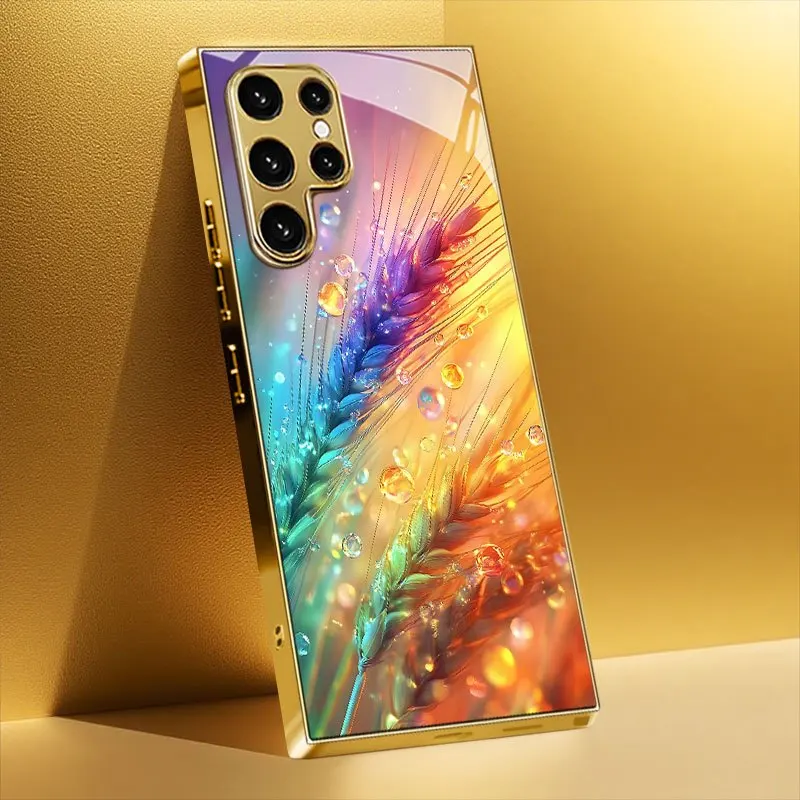 

Electroplated gold new phone case for Samsung Galaxy S26 Ultra S25 Plus S24 S23 S22 fe tempered glass Artistic texture patterns