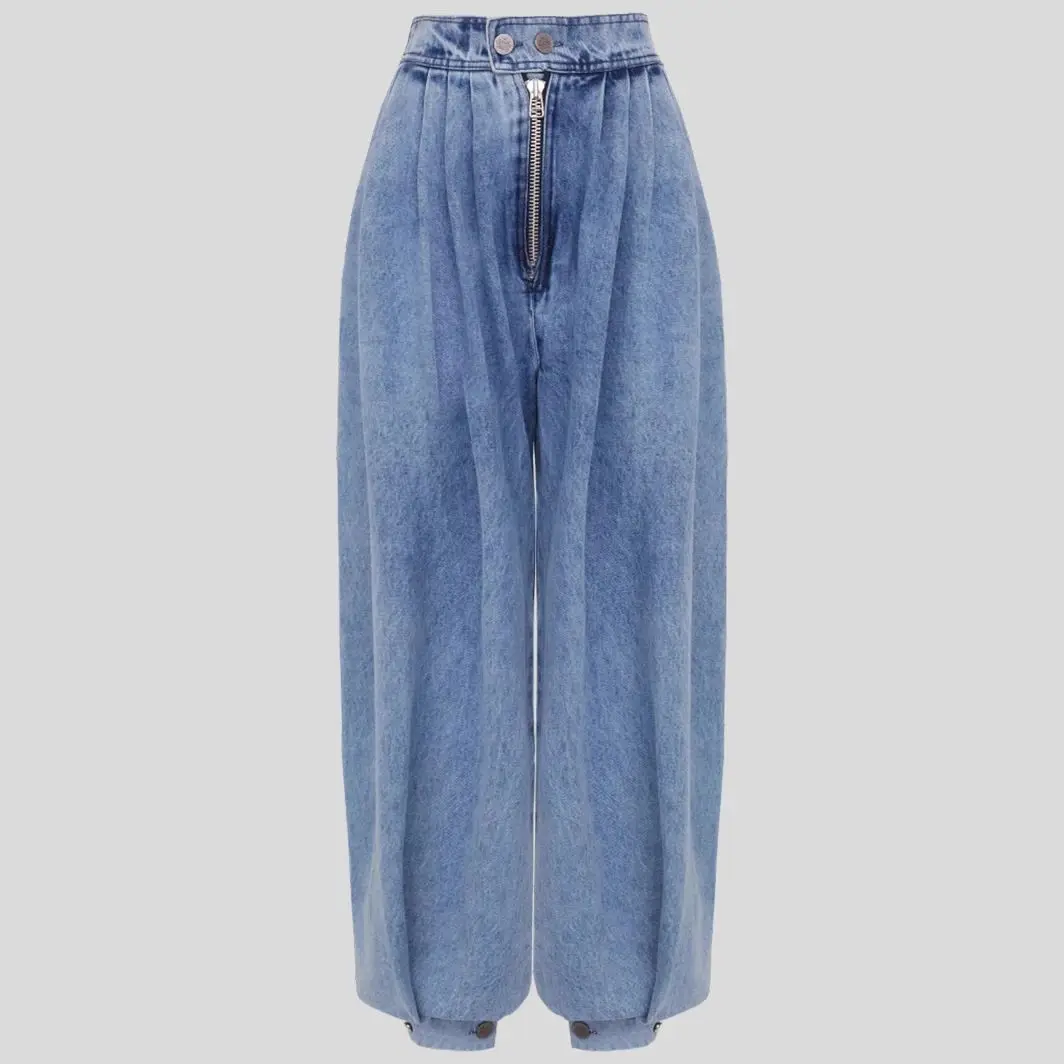 New High-waisted Zipper-closed Ankle-length Denim Pants - Relaxed Casual and Retro Style