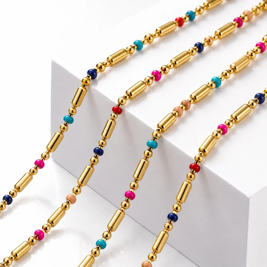 0.5Meter 1Meter Stainless Steel Red Blue Enamel Bead Link Chain Bulk for Jewelry Making Necklace Bracelet Craft Materials Decor