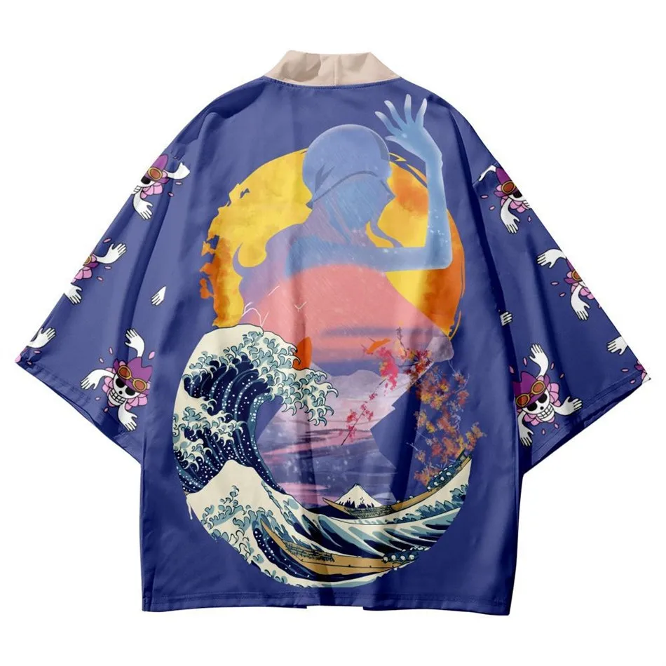 Large Size 5XL Japanese Samurai Cardigan Kanagawa Wave Print Haori Women Men Harajuku Kimono Cosplay Tops Blouse Yukata Clothing