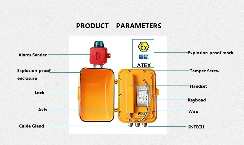 KNTECH Áreas peligrosas industriales Teléfono a prueba de explosiones VoIP SIP IP ATEX para exteriores para petróleo y gas