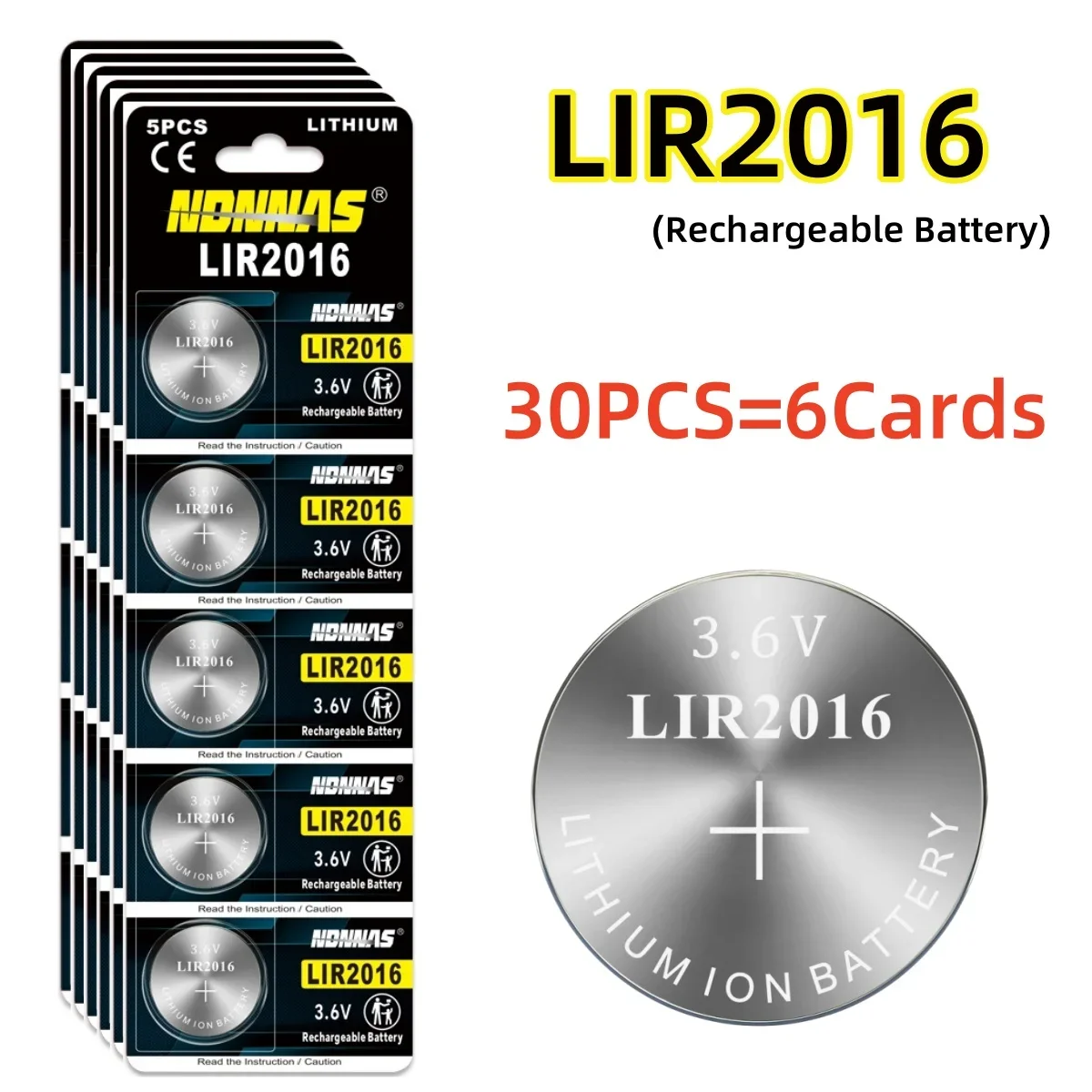 5-60pcs LIR2016 rechargeable battery 3.6V lithium-ion replaces CR2016 for car remote control key anti-theft device