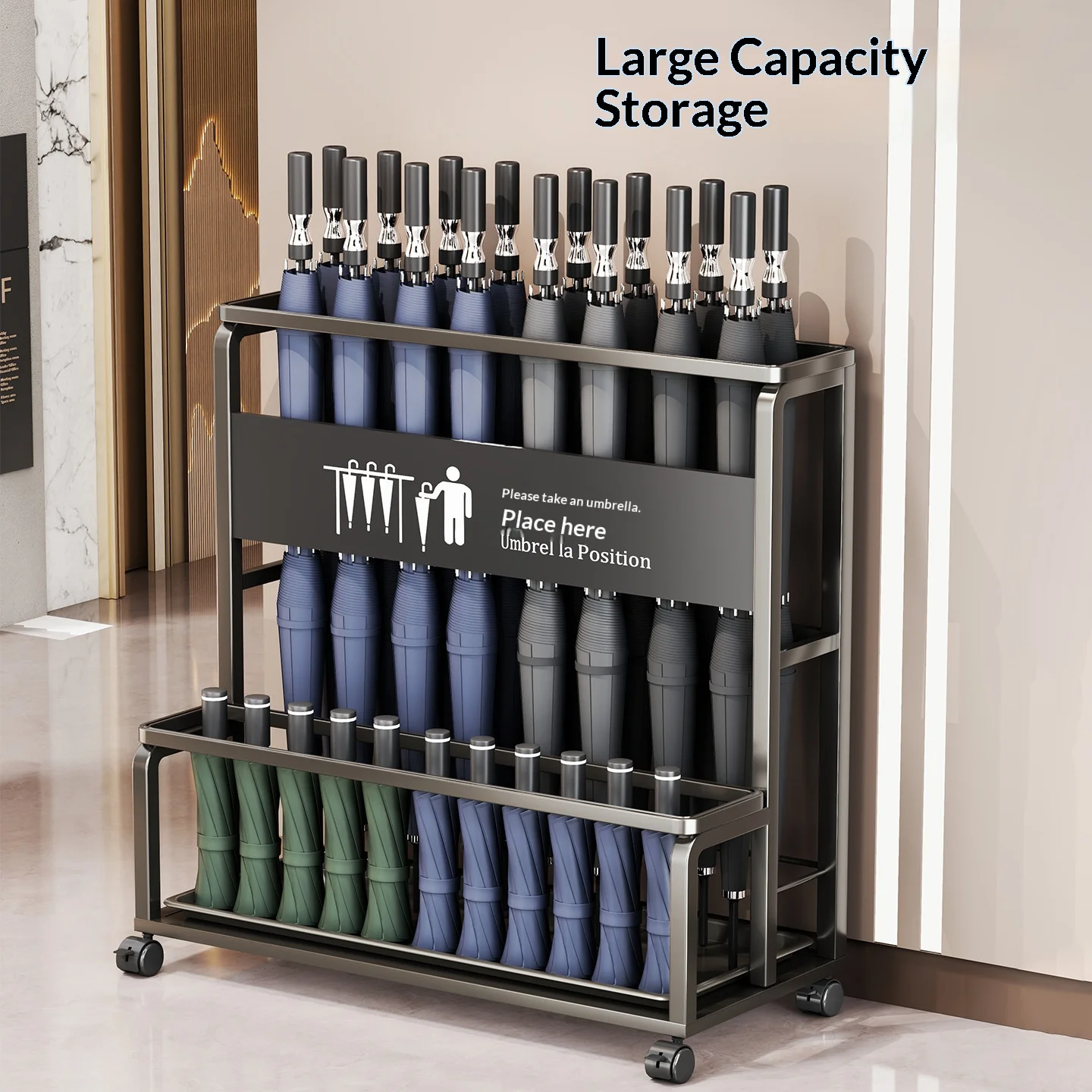 Drainable Commercial Umbrella Stand, Large Capacity Rain Gear Storage Rack For Hotel Lobby Sales Office Business Space
