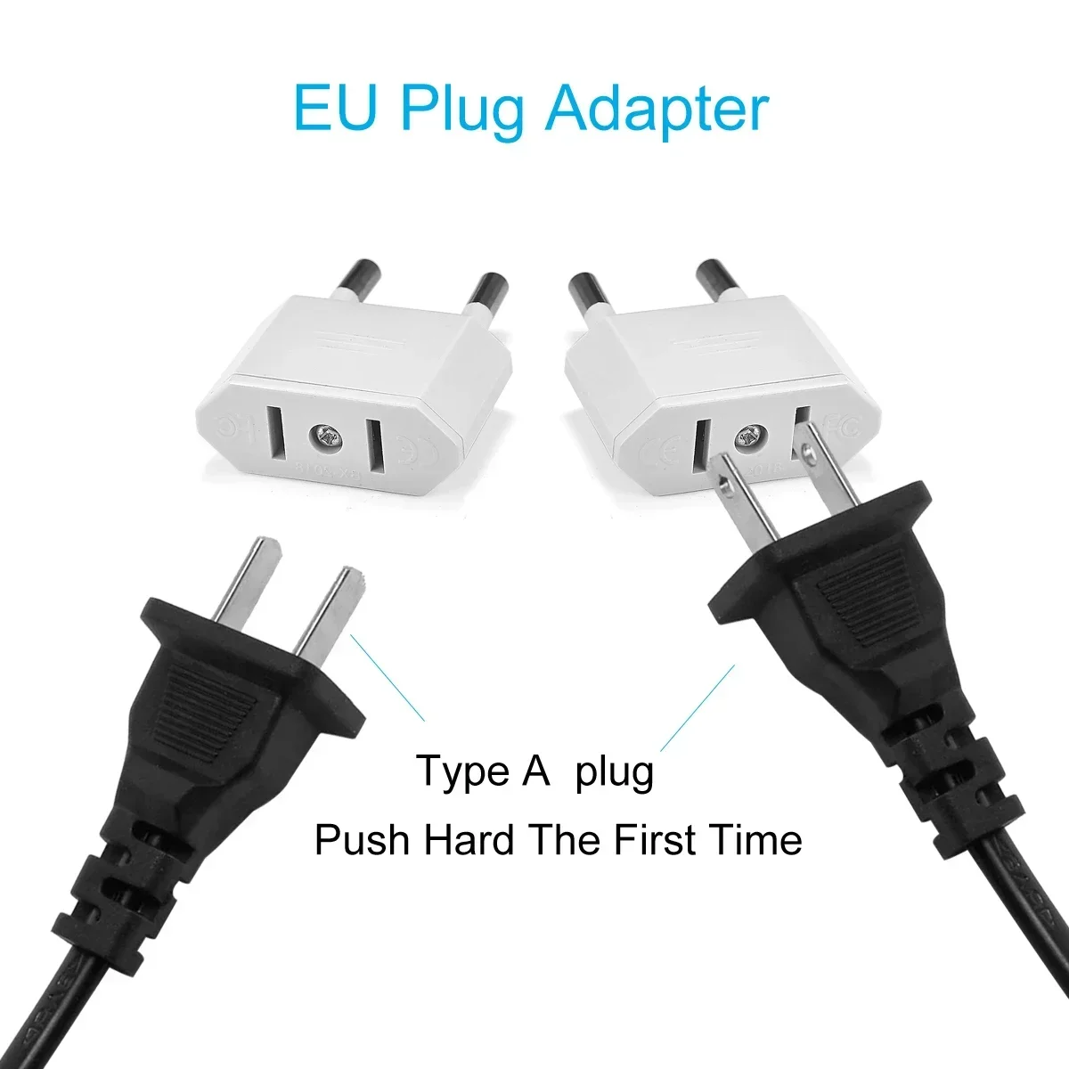 Adaptador de corriente de viaje americano de China a UE y Europa, adaptador de enchufe CN de 2 pines para EE. UU. a UE, convertidor de CA tipo C