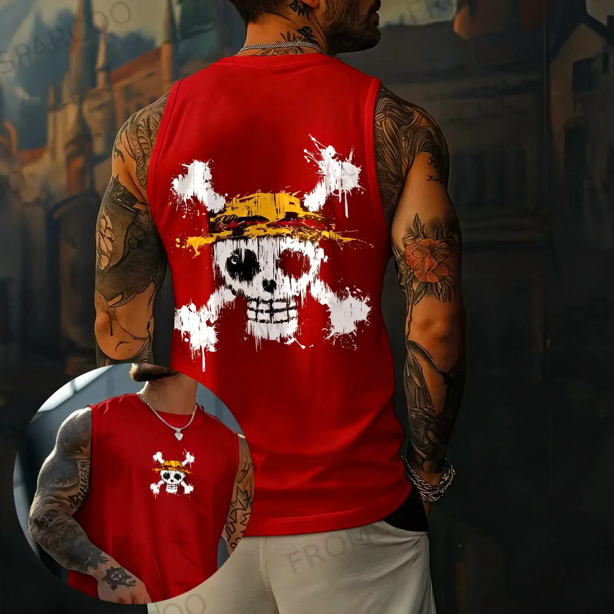 2026 Men's Gym Fitness Sleeveless Shirt Anime One Piece Luffy Quick-drying Vest Casual Tank Tops Sports Clothing Summer Fashion