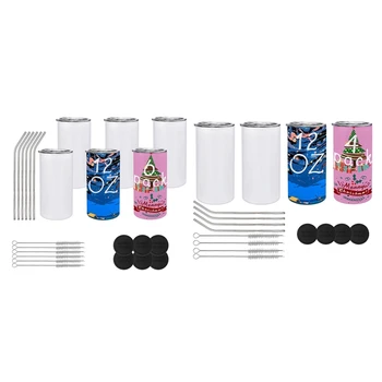 승화 텀블러 블랭크, 절연 스테인리스 스틸 물병, 뚜껑 및 빨대 포함, DIY 내구성 쉬운 설치, 12 Oz