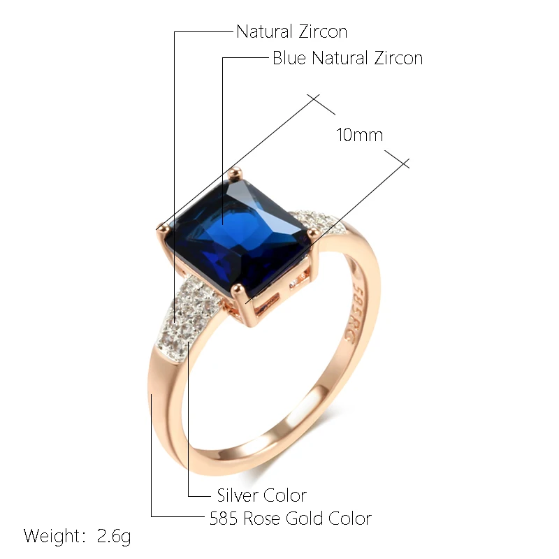 Kinel Unusual Shiny Square Blue Natural Zircon Rings for Women 585 Rose Gold Mixed Silver Luxury Wedding Party Daily Jewelry