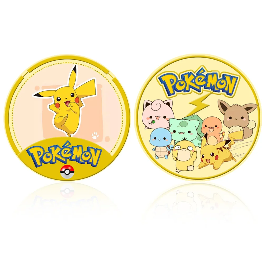 Goldene Pokemon Münzen Metall Pikachu Münzen Pikachu Metall Pokemon Karte rundes Spiel Gedenk medaillon Sammlung Karte Anime Spielzeug