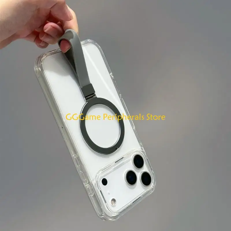 U55B حافظة هاتف بمسند مغناطيسي شفاف للهاتف سلسلة 15/16/17 مع سلك معصم مضاد للسقوط وحبل قابل للفصل