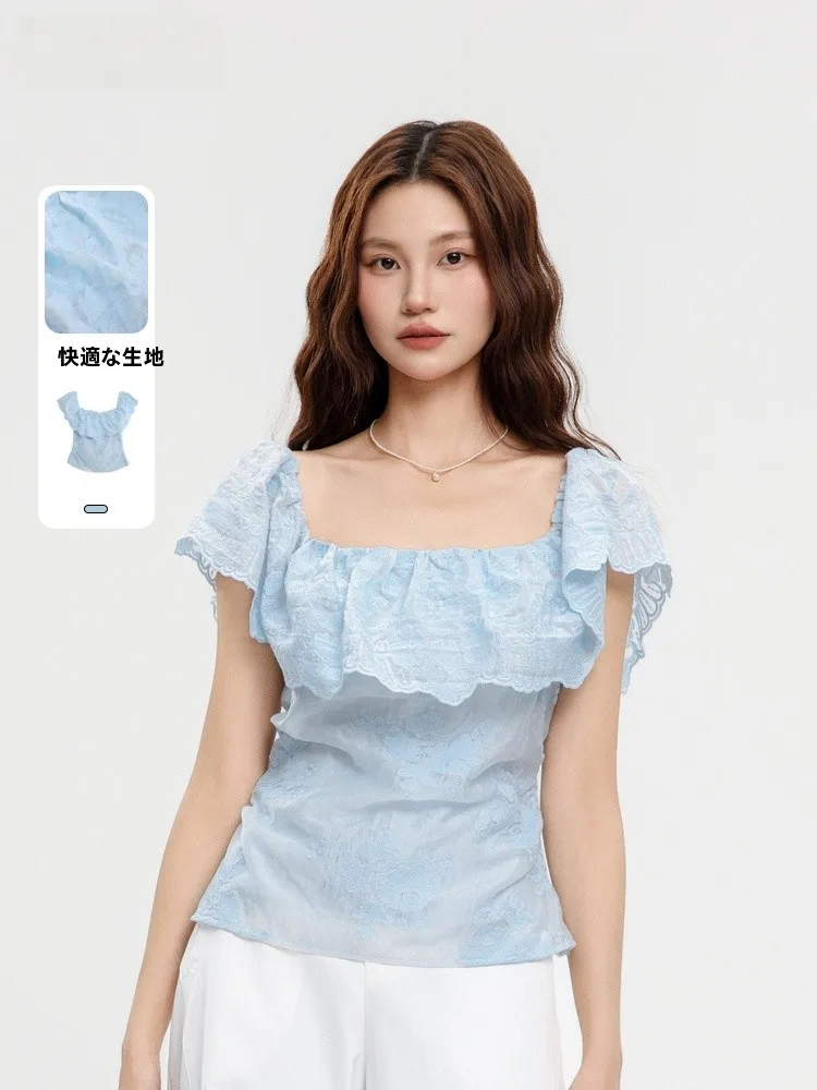 

Топ Memory's Beginning Svel ort, женский топ с квадратным воротником и рюшами по подолу, классический повседневный крой, летнее новое поступление