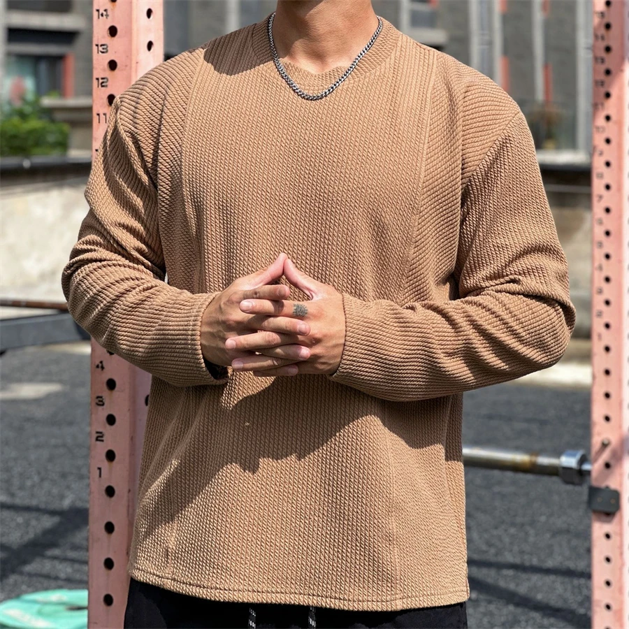 High quality Spring and Autumn men\'s long sleeved T-shirt Fashion casual sports round neck fitness running long sleeved T-shirt