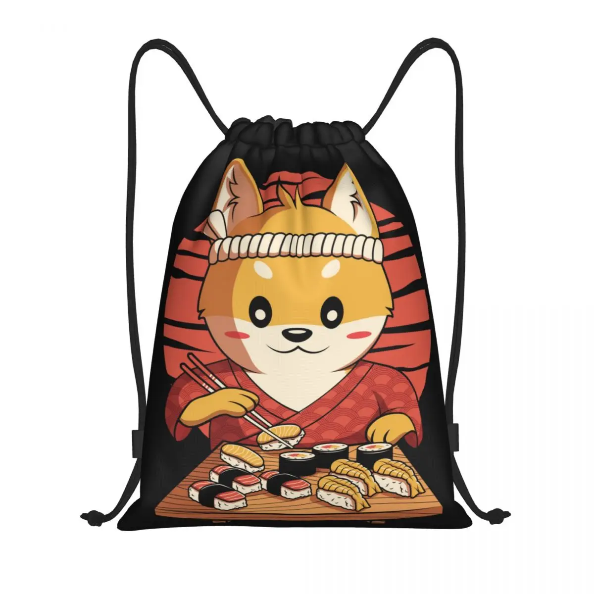 Shiba Inu Dog Drawstring Backpack Bags Lightweight Funny Eating Japanese Sushi Anime Gym Sports Sackpack Sacks for Training