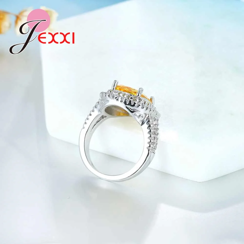 Elegant Yellow Crystal Wedding Ring For Women 925 Sterling Silver Jewelry With Cubic Zirconia Engagement Promise Rings