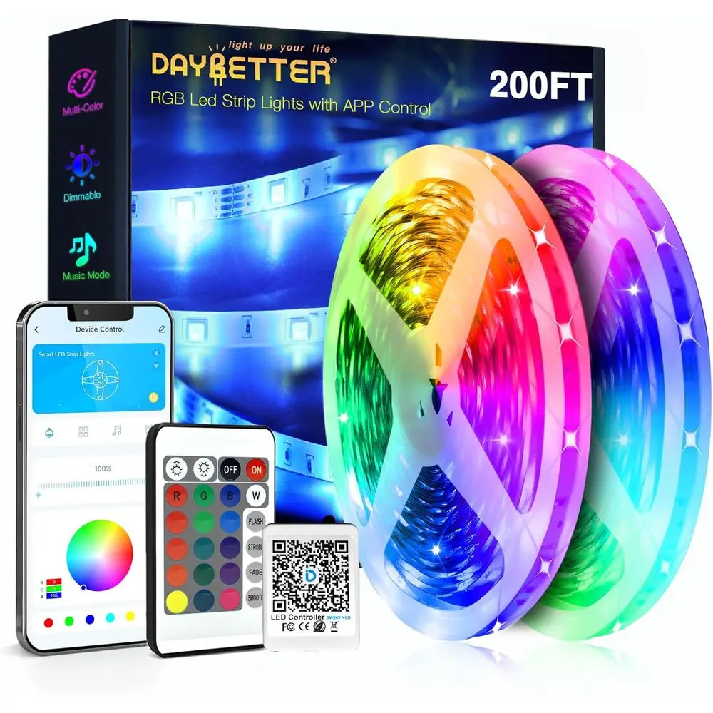 

Ultra-Long 200ft Smart LED Strip Lights: App & Voice Control, RGB Music Sync for Home Decor & Events