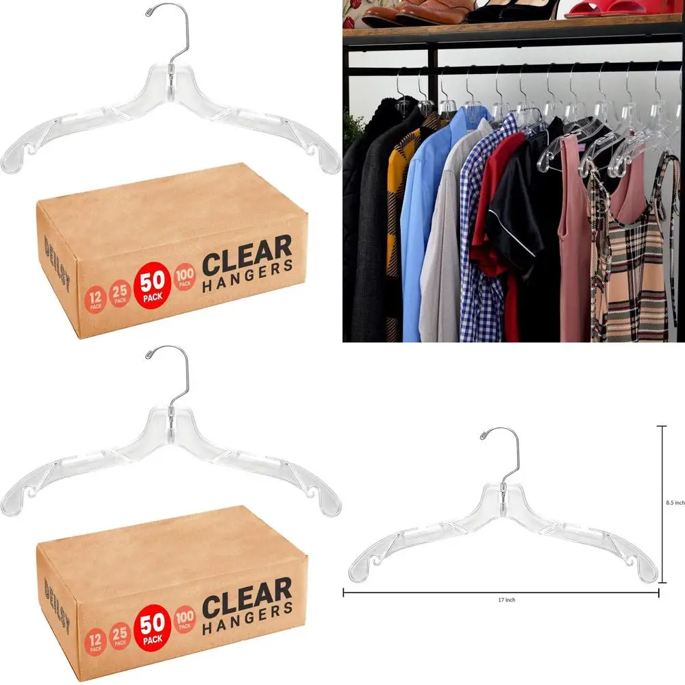 

50-Pack Durable Clear Plastic Hangers for Wardrobe Organization, Ideal for Clothes, Garments, and Retail Display