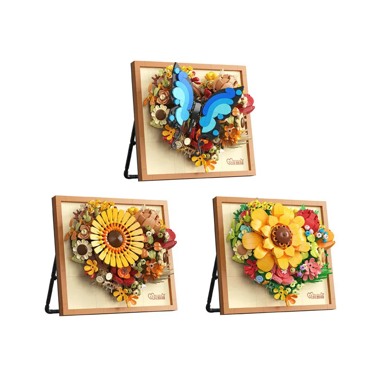 

Creative Art Painting Flower Block 3D Photo Frame Building Bricks Sunflower Chrysanthemum Butterfly Model Construction Toys