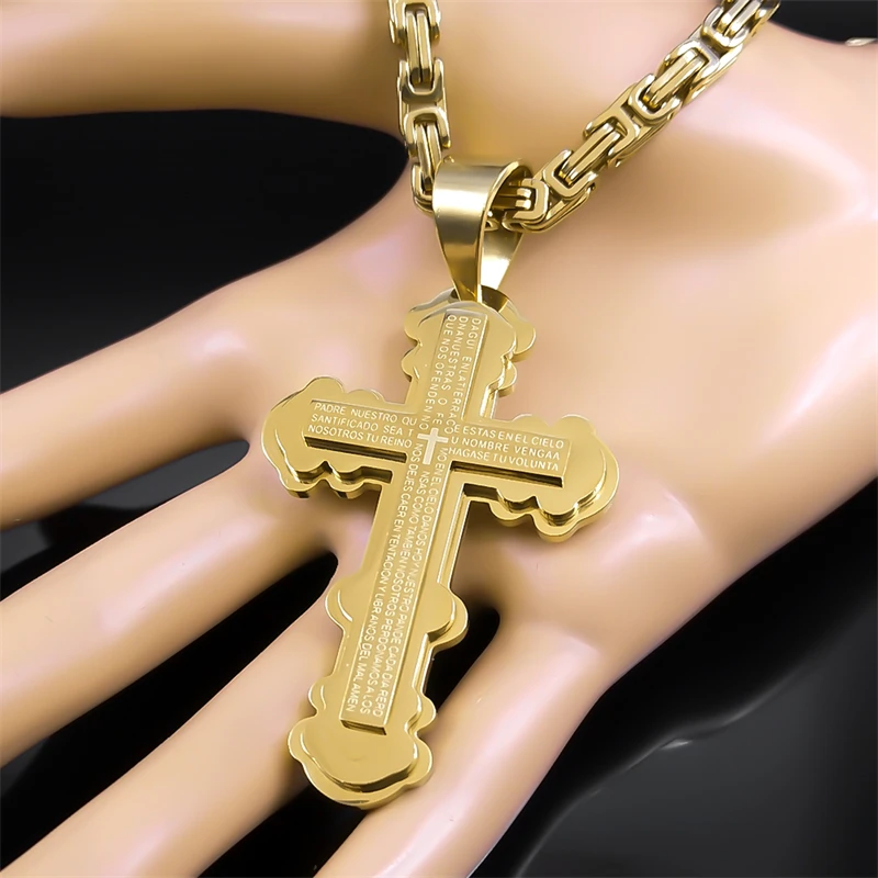 Christian Jesus Cross Bible Chain Necklace Stainless Steel Men's Hip Hop Biker Pendant Necklaces Jewelry colar N2334S06