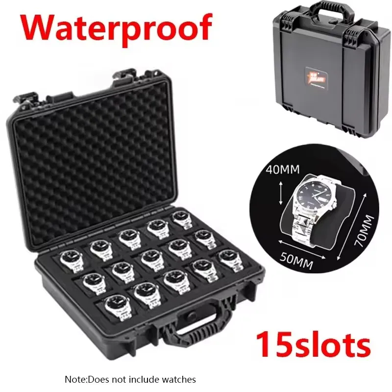 

15 Slots ABS Plastic Waterproof Watch Box Portable Safety Equipment Watches Impact Resistant Organizer Storage Tool Case
