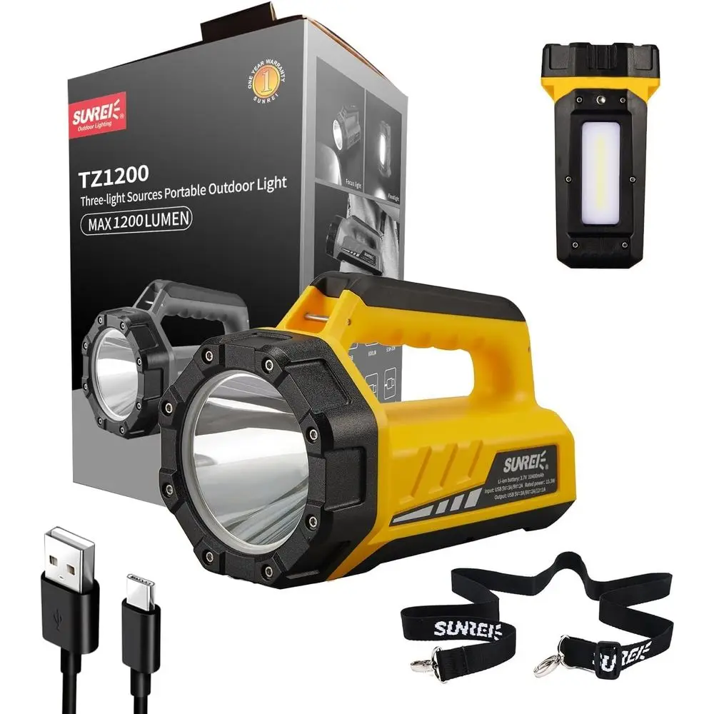 

Rechargeable LED 1200LM Flashlight, 8 Light Modes Portable Camping Lantern, 10400mAh Power Bank, IP67 Waterproof for Power Outag