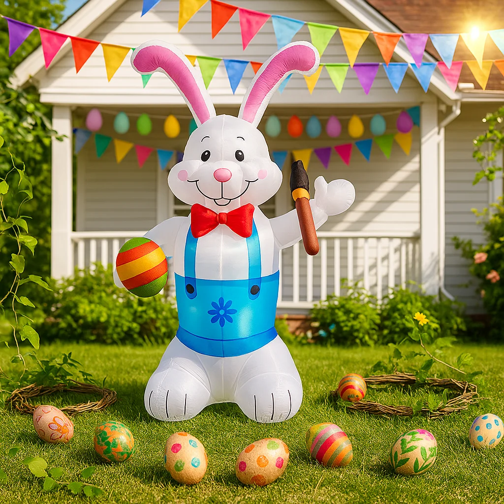 

Надувной пасхальный кролик-принтер 1,8 м/6 футов, декор для Пасхи со встроенными светодиодами, реквизит, украшение для сада, надувная пасхальная фигура